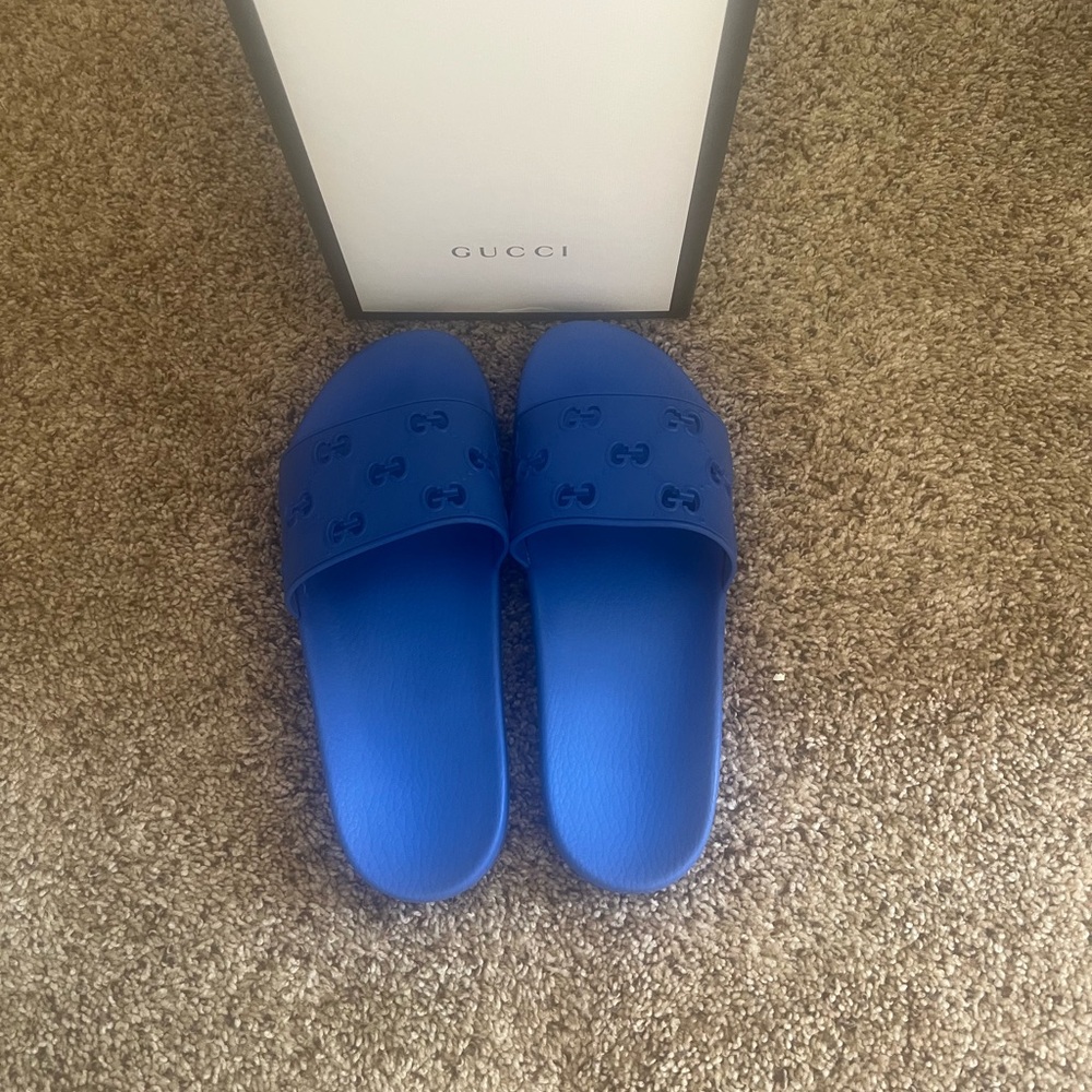 Gucci Men’s Size 12 New Authentic Pursuit Slides GG Perforated Sandals - Picture 2 of 12